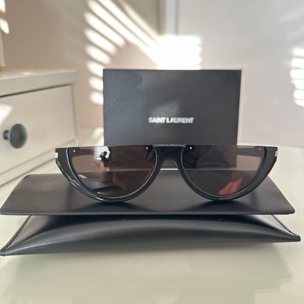 Saint Laurent Black Rimless Flat-Top Shield Sunglasses
